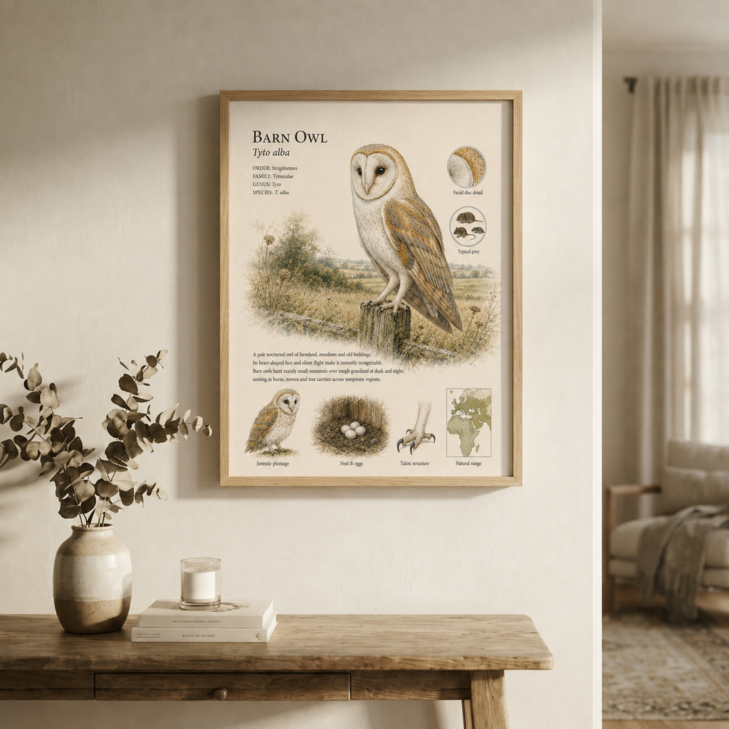 Barn Owl — Naturalist Field Plate | Printable Botanical Bird Wall Art