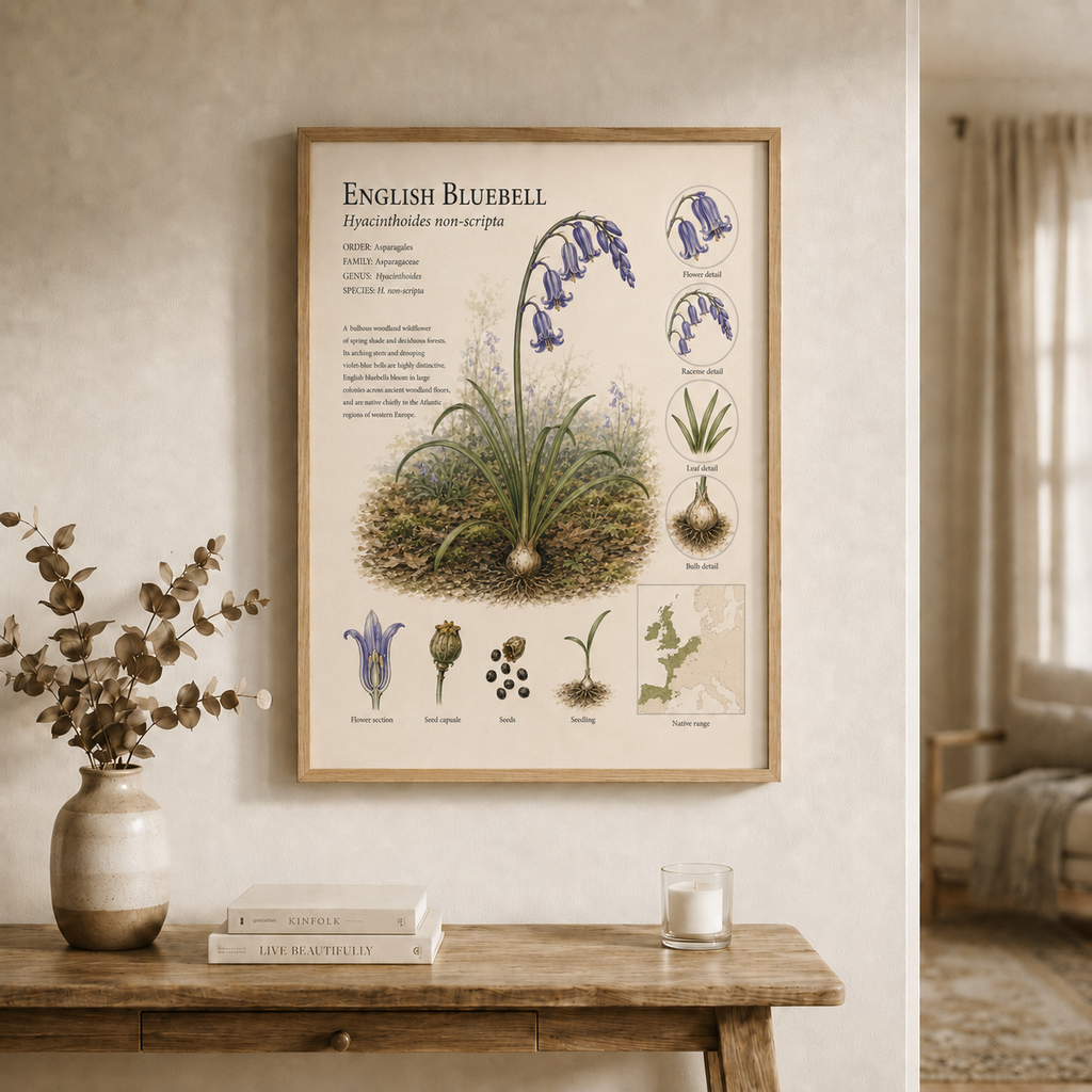 English Bluebell — Naturalist Field Plate | Printable Botanical Wildflower Wall Art