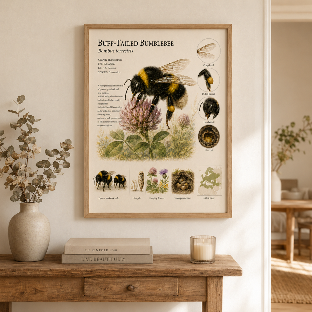 Buff-Tailed Bumblebee — Naturalist Field Plate | Printable Entomology Wall Art