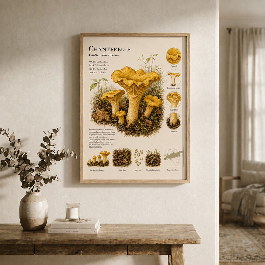 Chanterelle — Naturalist Field Plate | Printable Mushroom Wall Art
