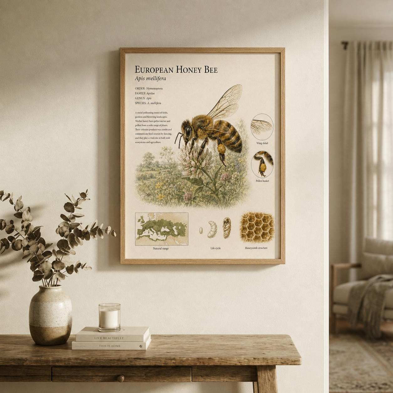 Honey Bee — Naturalist Field Plate | Printable Entomology Wall Art