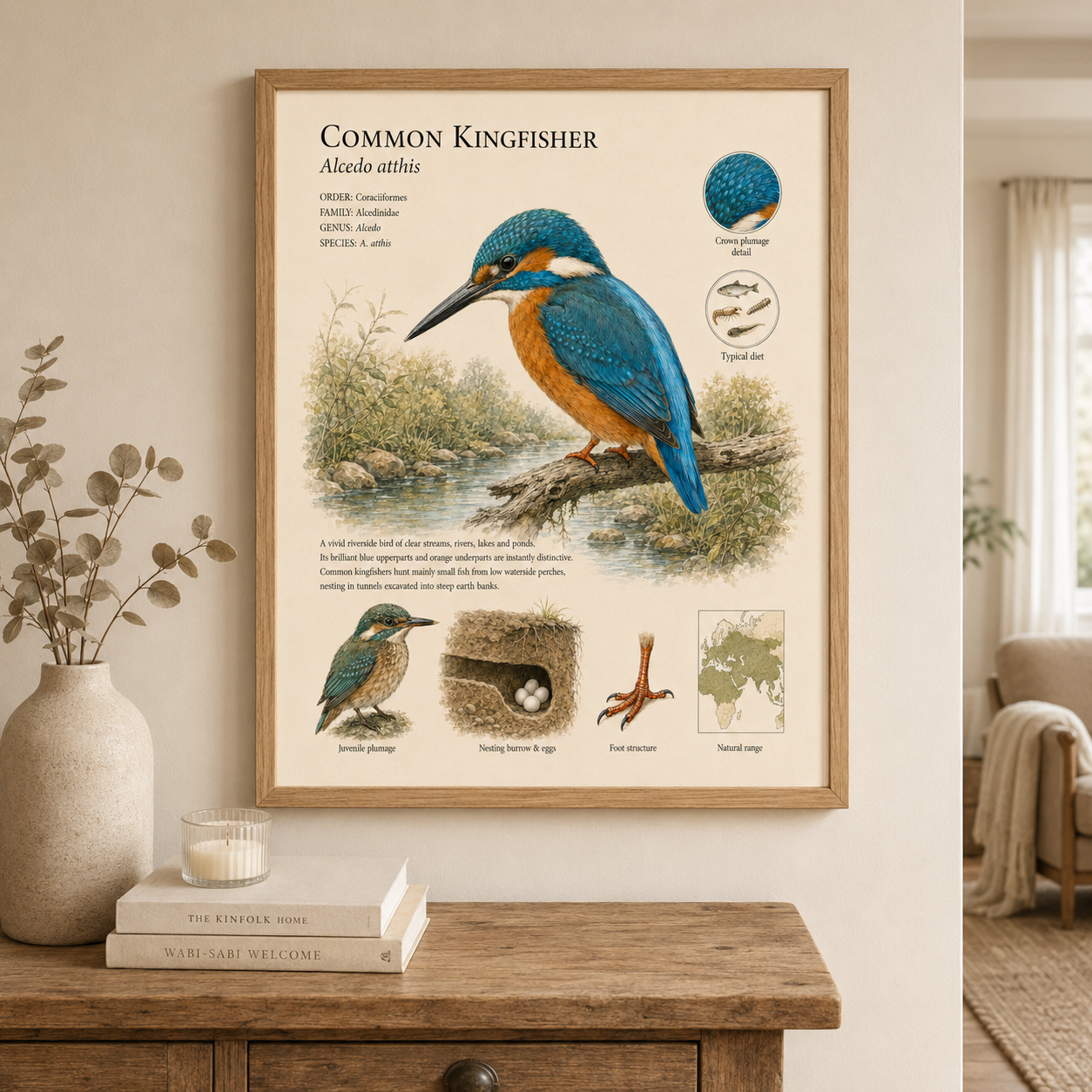 Common Kingfisher — Naturalist Field Plate | Printable Botanical Bird Wall Art
