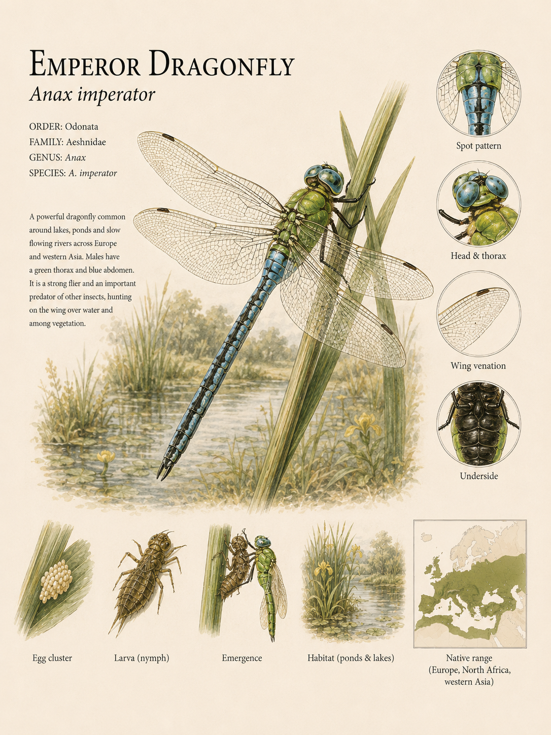 Emperor Dragonfly — Naturalist Field Plate | Printable Entomology Wall Art