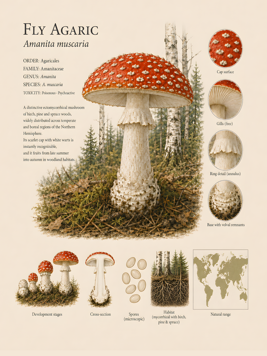 Fly Agaric — Naturalist Field Plate | Printable Mushroom Wall Art