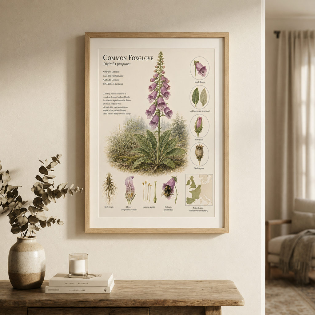 Foxglove — Naturalist Field Plate | Printable Botanical Wildflower Wall Art