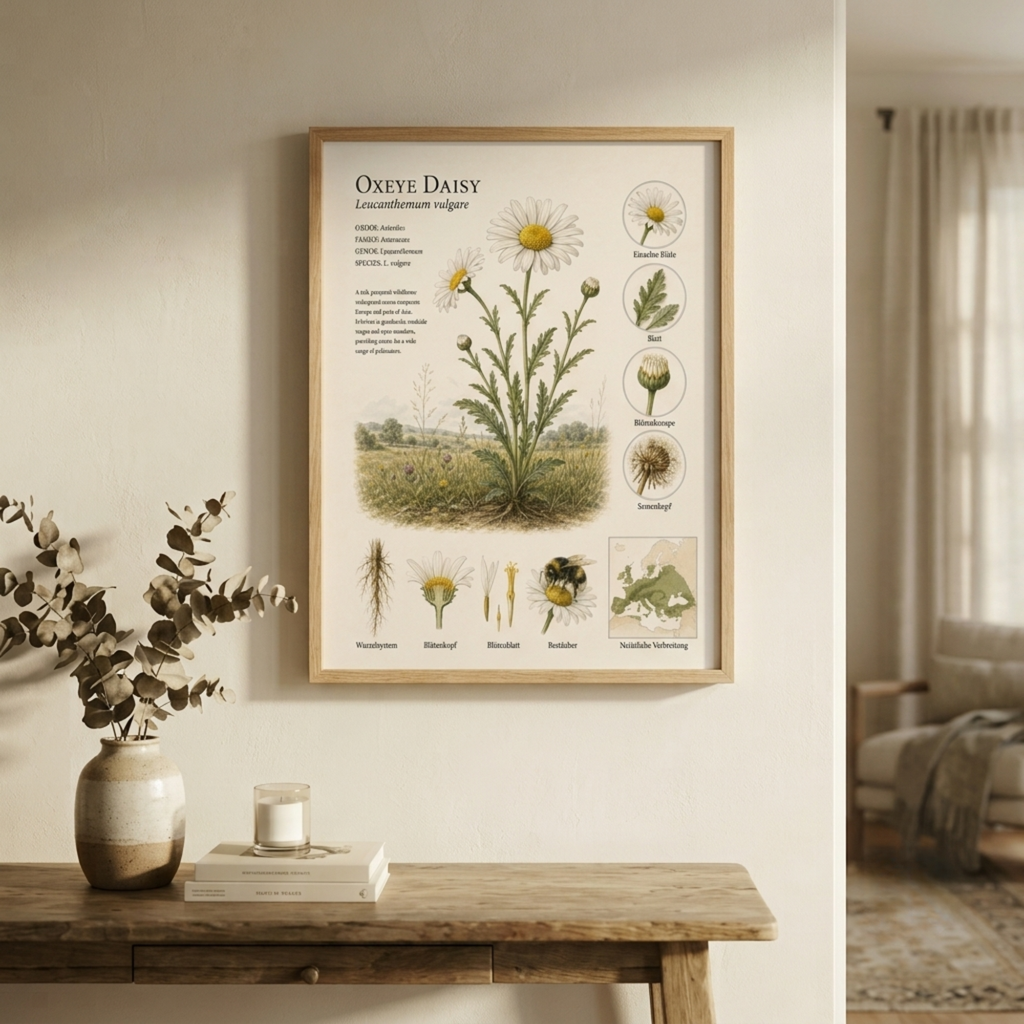 Oxeye Daisy — Naturalist Field Plate | Printable Botanical Wildflower Wall Art