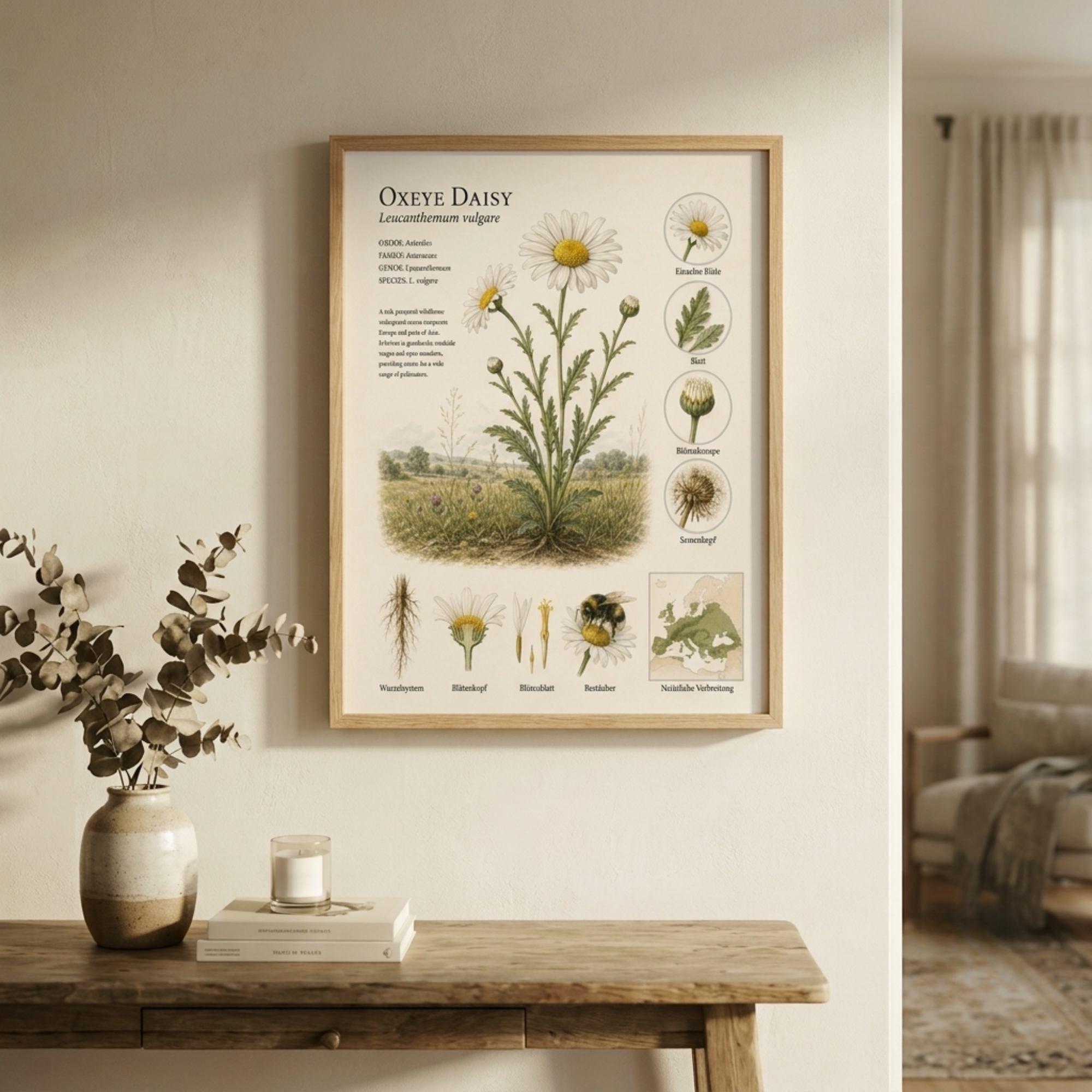 Oxeye Daisy — Naturalist Field Plate | Printable Botanical Wildflower Wall Art