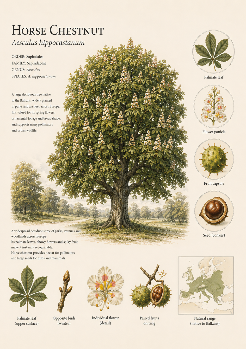 Horse Chestnut — Naturalist Field Plate | Printable Botanical Tree Wall Art