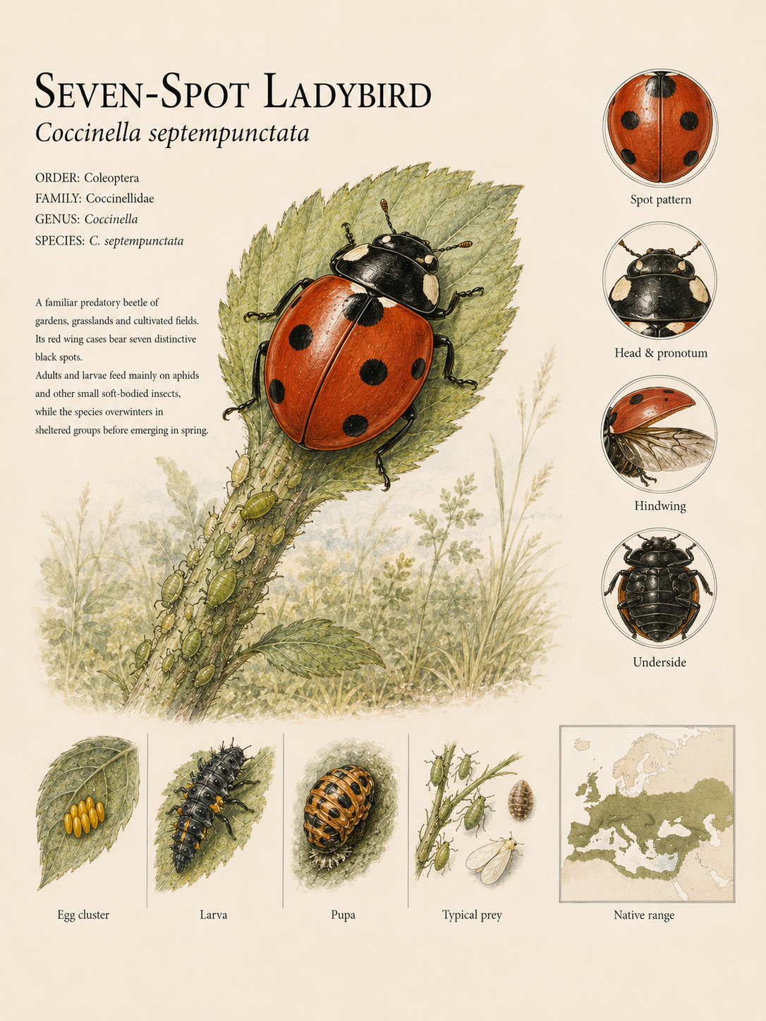 Seven-Spot Ladybird — Naturalist Field Plate | Printable Entomology Wall Artodukt