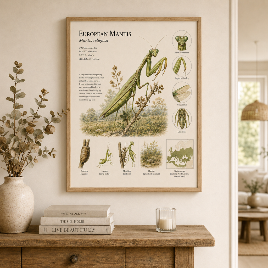 European Mantis — Naturalist Field Plate | Printable Entomology Wall Art