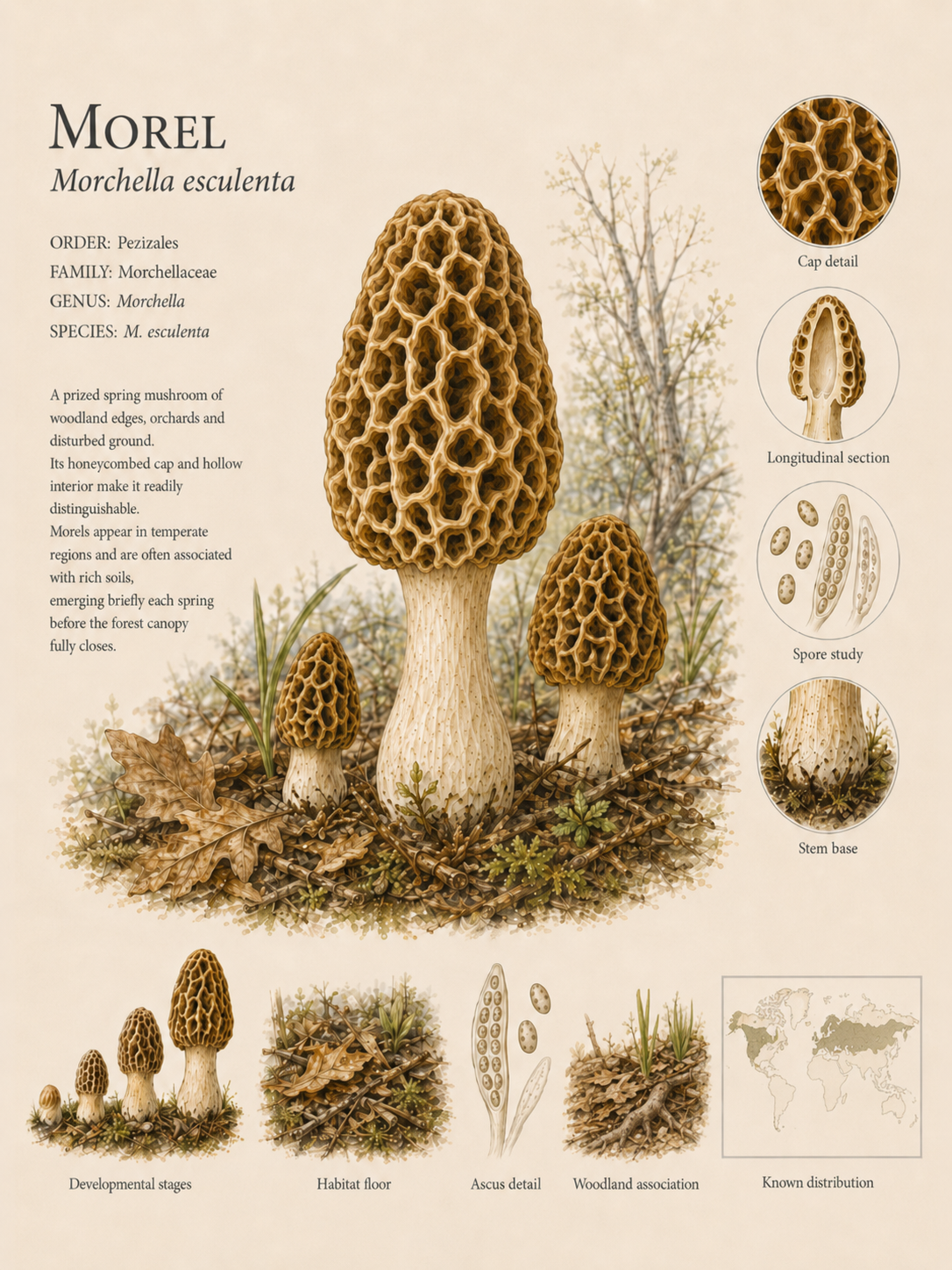 Morel — Naturalist Field Plate | Printable Mushroom Wall Art