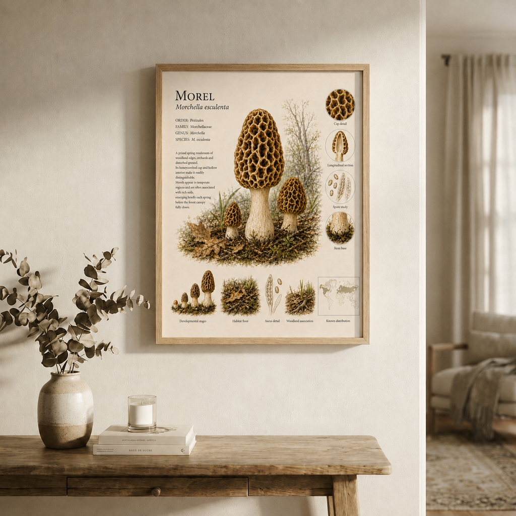 Morel — Naturalist Field Plate | Printable Mushroom Wall Art