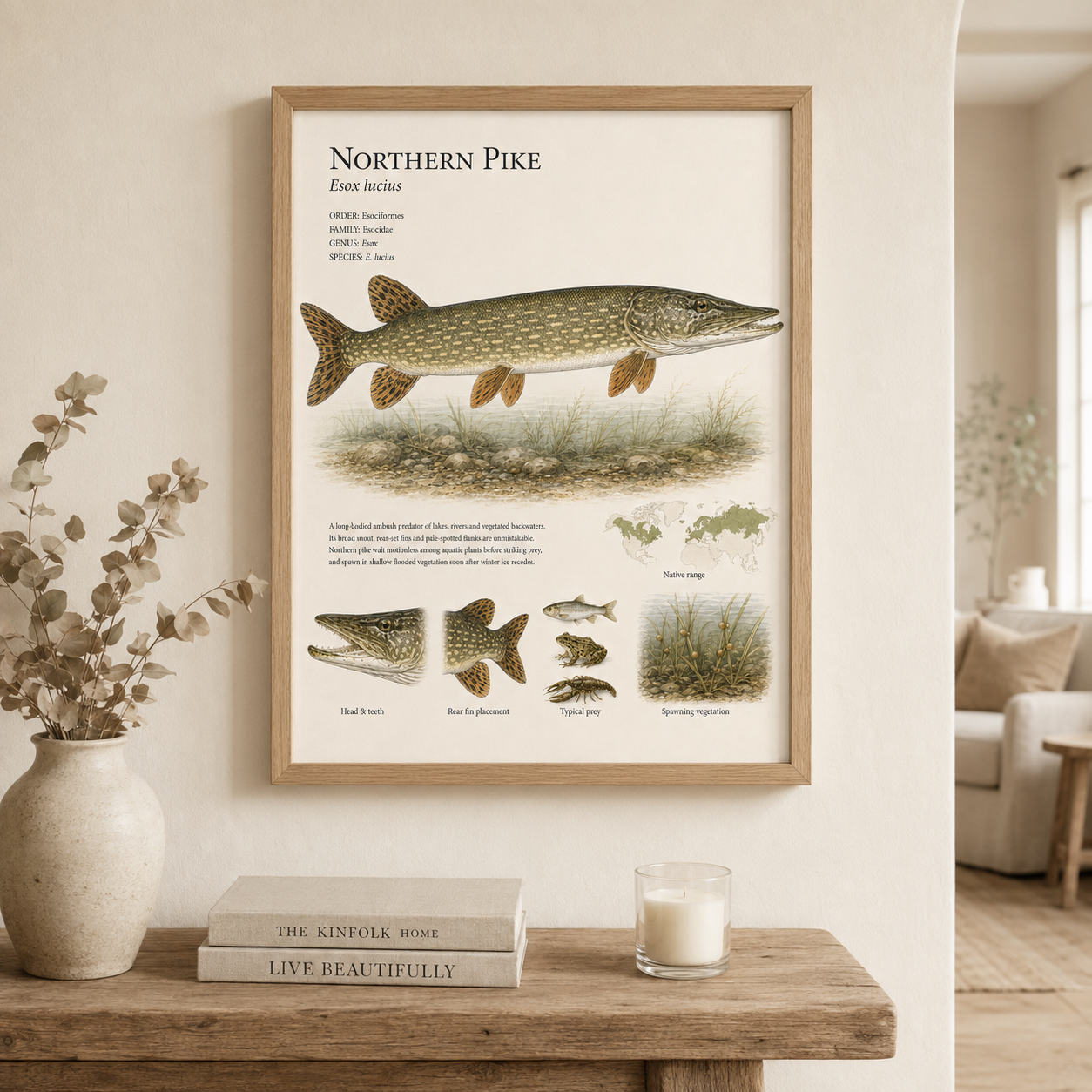 Northern Pike — Naturalist Field Plate | Printable Fish Wall Art for Anglers
