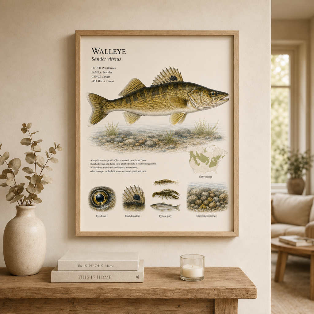 Walleye — Naturalist Field Plate | Printable Fish Wall Art for Anglers
