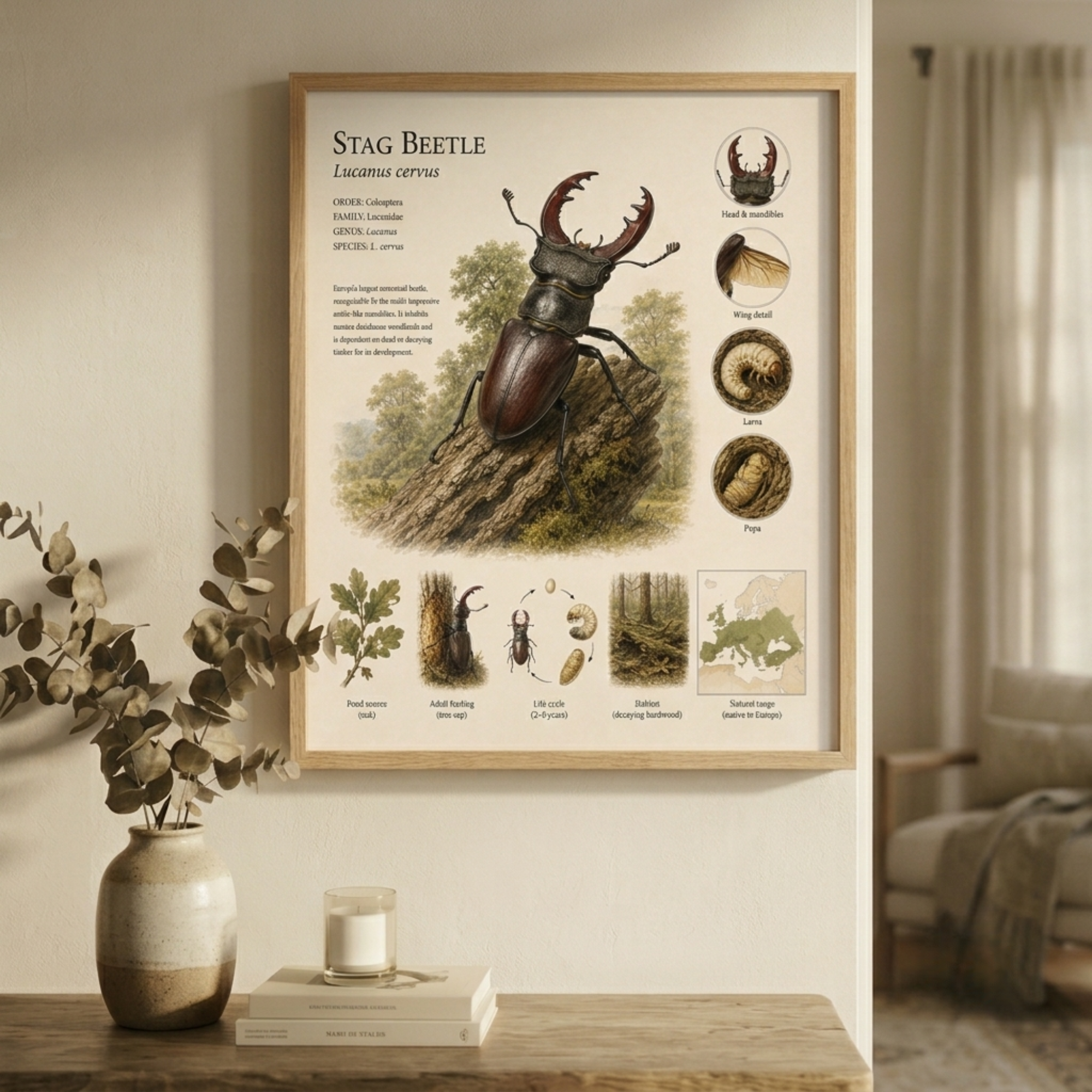 Stag Beetle — Naturalist Field Plate | Printable Entomology Wall Art