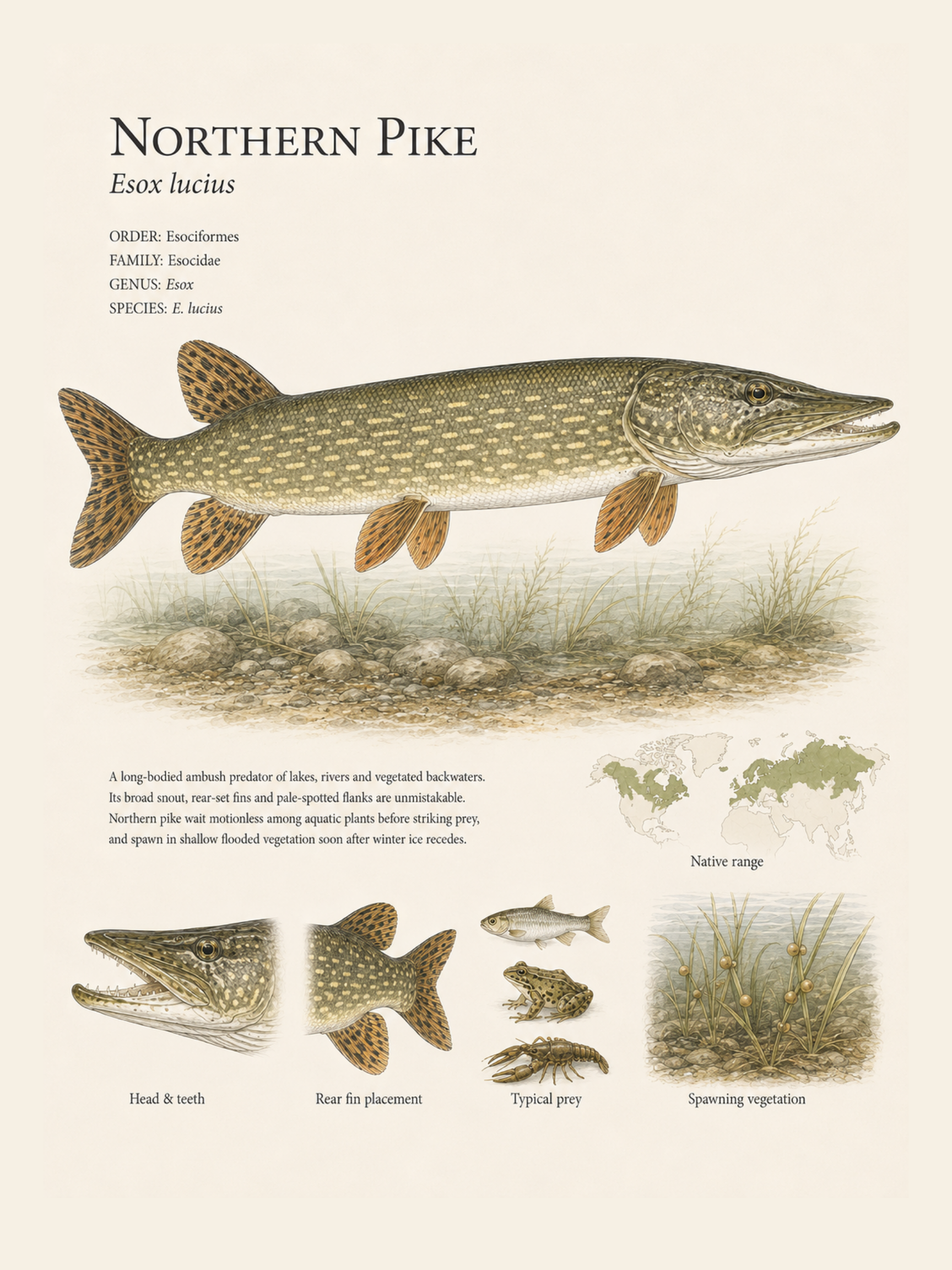 Northern Pike — Naturalist Field Plate | Printable Fish Wall Art for Anglers
