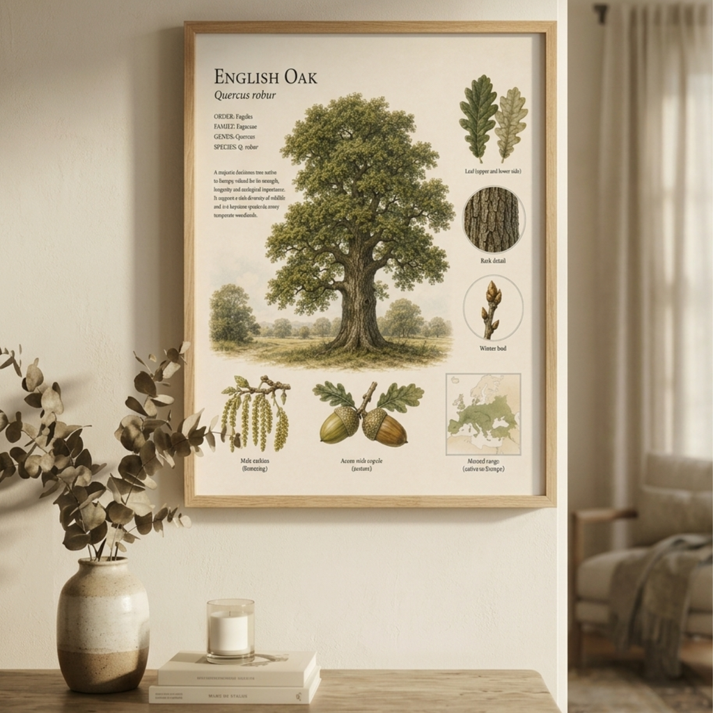 English Oak — Naturalist Field Plate | Printable Botanical Tree Wall Art