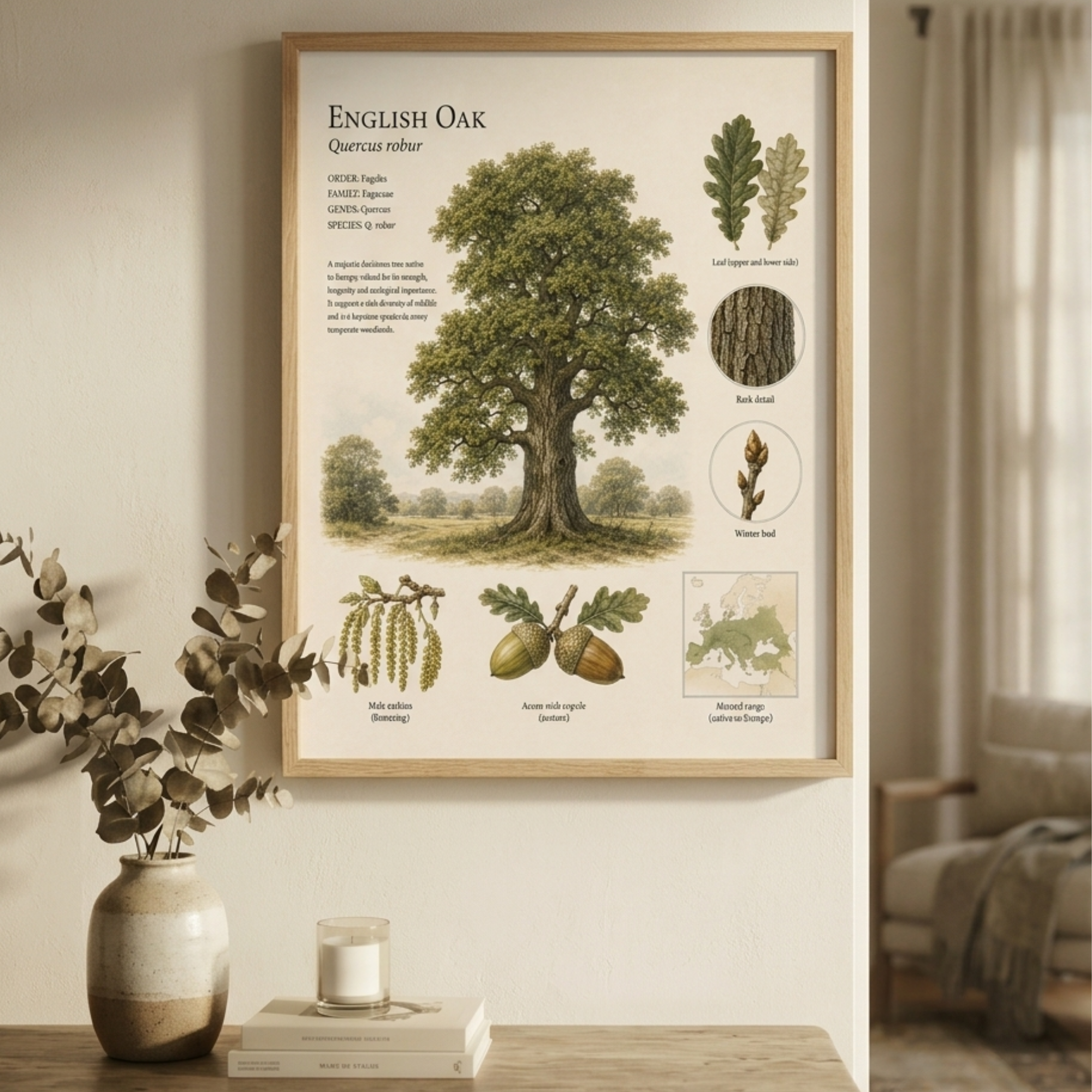 English Oak — Naturalist Field Plate | Printable Botanical Tree Wall Art