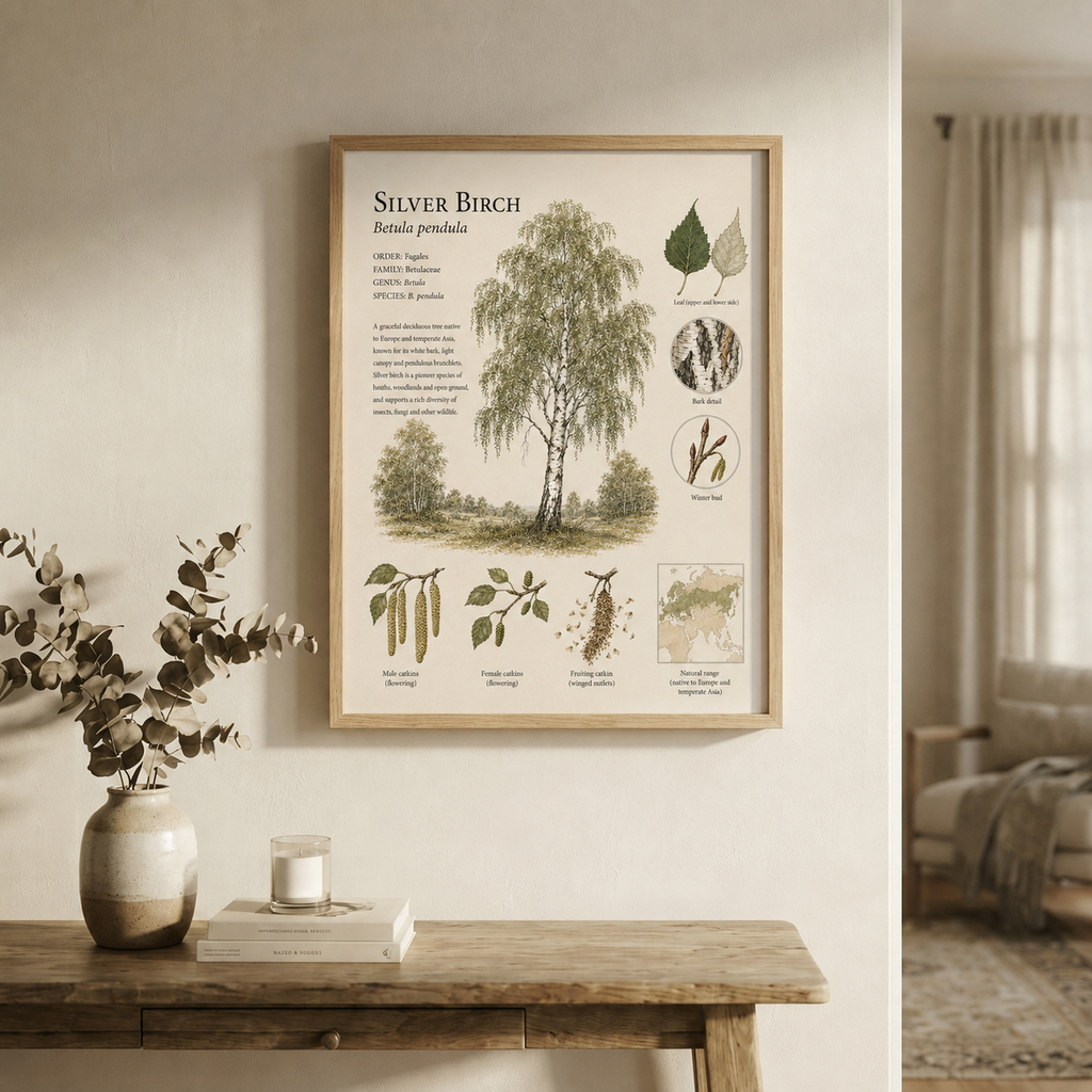 Silver Birch — Naturalist Field Plate | Printable Botanical Tree Wall Art