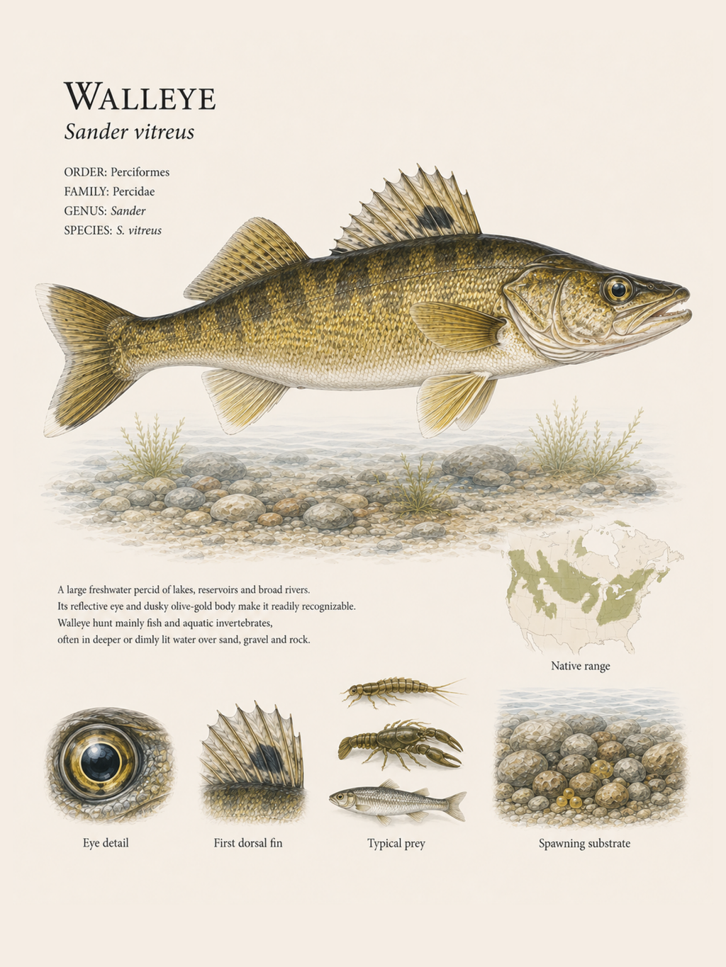 Walleye — Naturalist Field Plate | Printable Fish Wall Art for Anglers